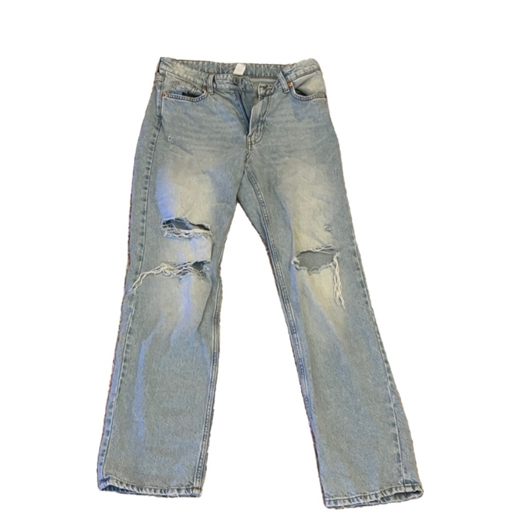 Light wash denim jeans.